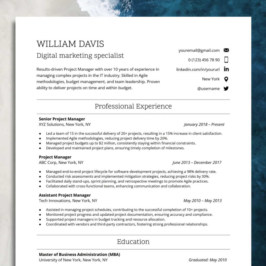 Resume for Experienced #3 – ATS Friendly – Professional Modern CV ...