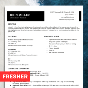 resume for freshers #7 ats friendly professional modern cv template compatible for docs, word, pages (copy)
