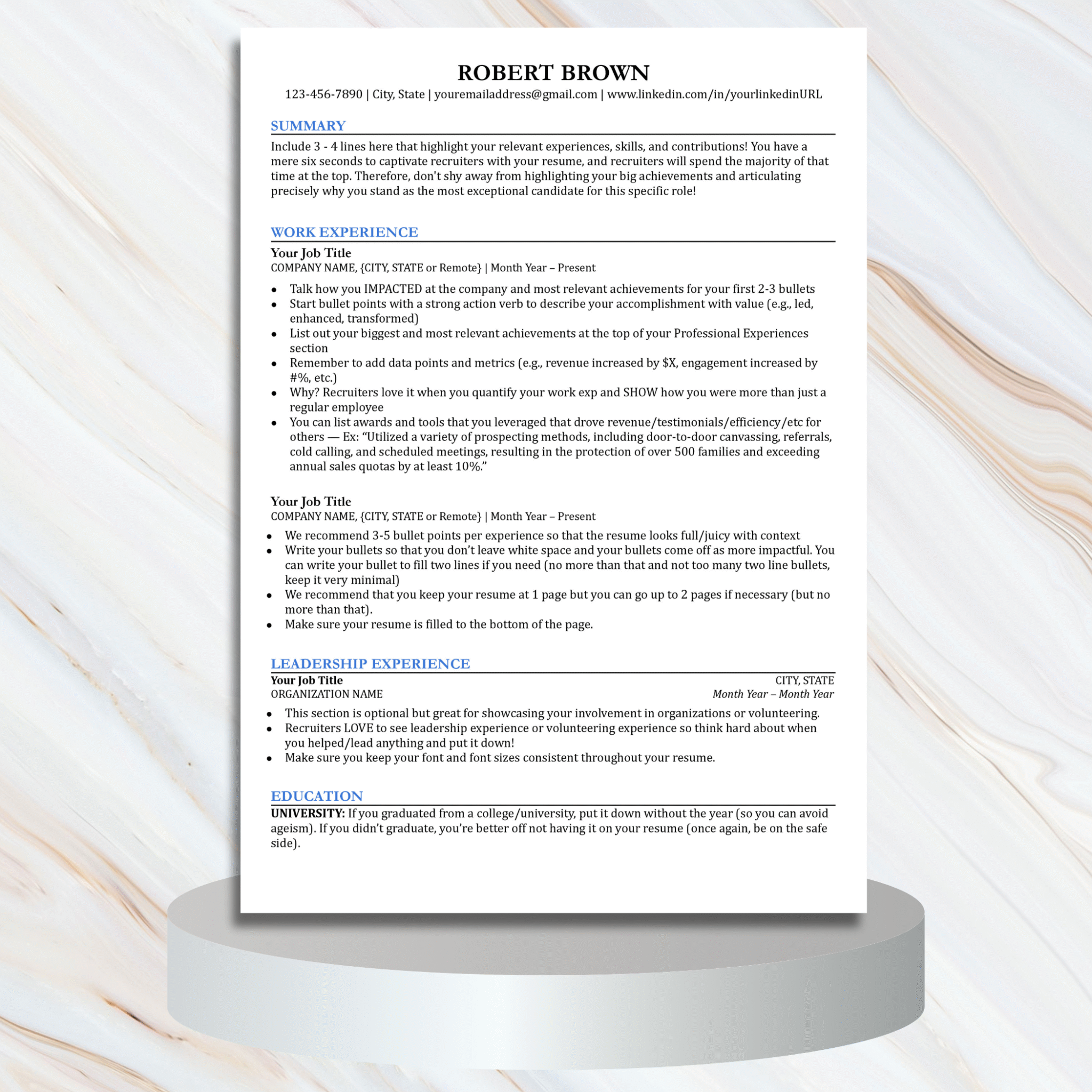 Resume for Experienced #2 – ATS Friendly – Professional Modern CV ...